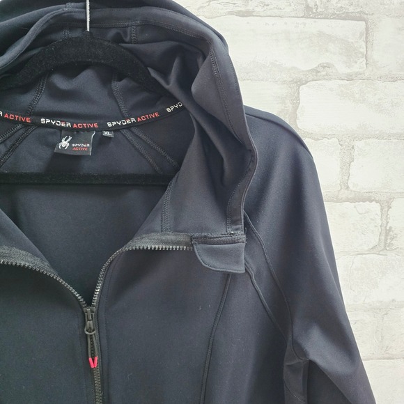 Spyder Active Womens XL Black Full Zip Hooded Athletic Jacket with Thumbholes - Picture 2 of 8
